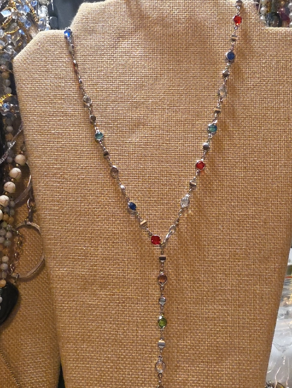 Multicolor Gemstone Y-Chain Necklace - Elegant Women's Jewelry